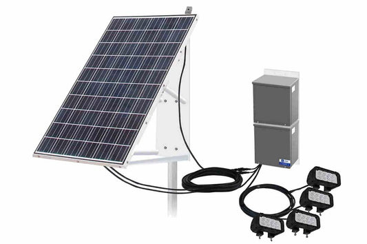 Solar Powered LED Light w/ 265W Panel - (4) 24W Lamps - (6) 40aH Batteries - 30' Cord
