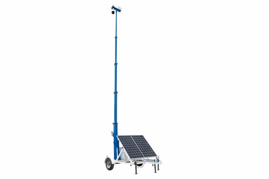 30' Portable Solar Surveillance Tower w/ IP Camera - Backup Genset, LED Strobe, Wi-Fi
