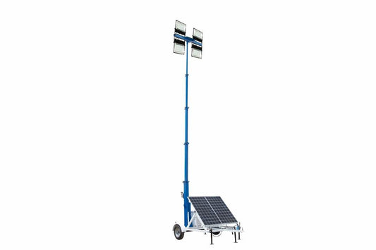 Portable Solar Light Tower, 20' Mast, 400W Lights, 52000 lms, 7.5' Trailer, 24V Lithium Ion
