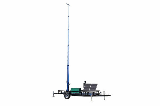 50 Foot Telescoping Solar Megatowerâ„¢- 15-50' Light Tower - (2) Solar Panels - T-Head w/ (2) 5" x 5" Mounting Plates - 16' Trailer, (4) Outriggers - NVR/85' Coiled Cable - NDAA