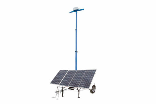 Portable Solar Light Tower - 30' Mast - 8' x 4' Trailer - 24V DC - (1) Junction Box - 110V Charger