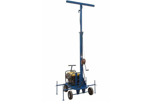 Crank Up Mini Light Tower w/ 3000VA Generator - Wheeled Cart Base - 7'-12' Light Mast