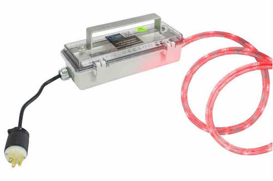 30’ Weatherproof Red LED Rope Light - 24 Watts - 120-277V AC Stepped Down to 12V DC