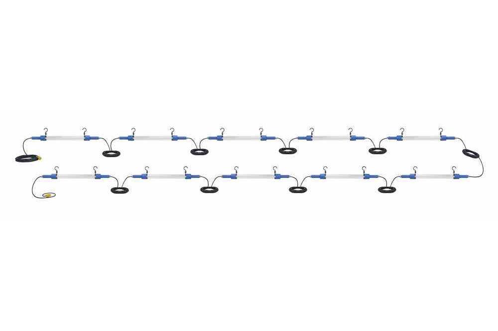 140W Anti-Theft 200' LED Stringer - (10) 14W LED T8-Style Lamps - 17,500 Lumens - Wet Area Approved