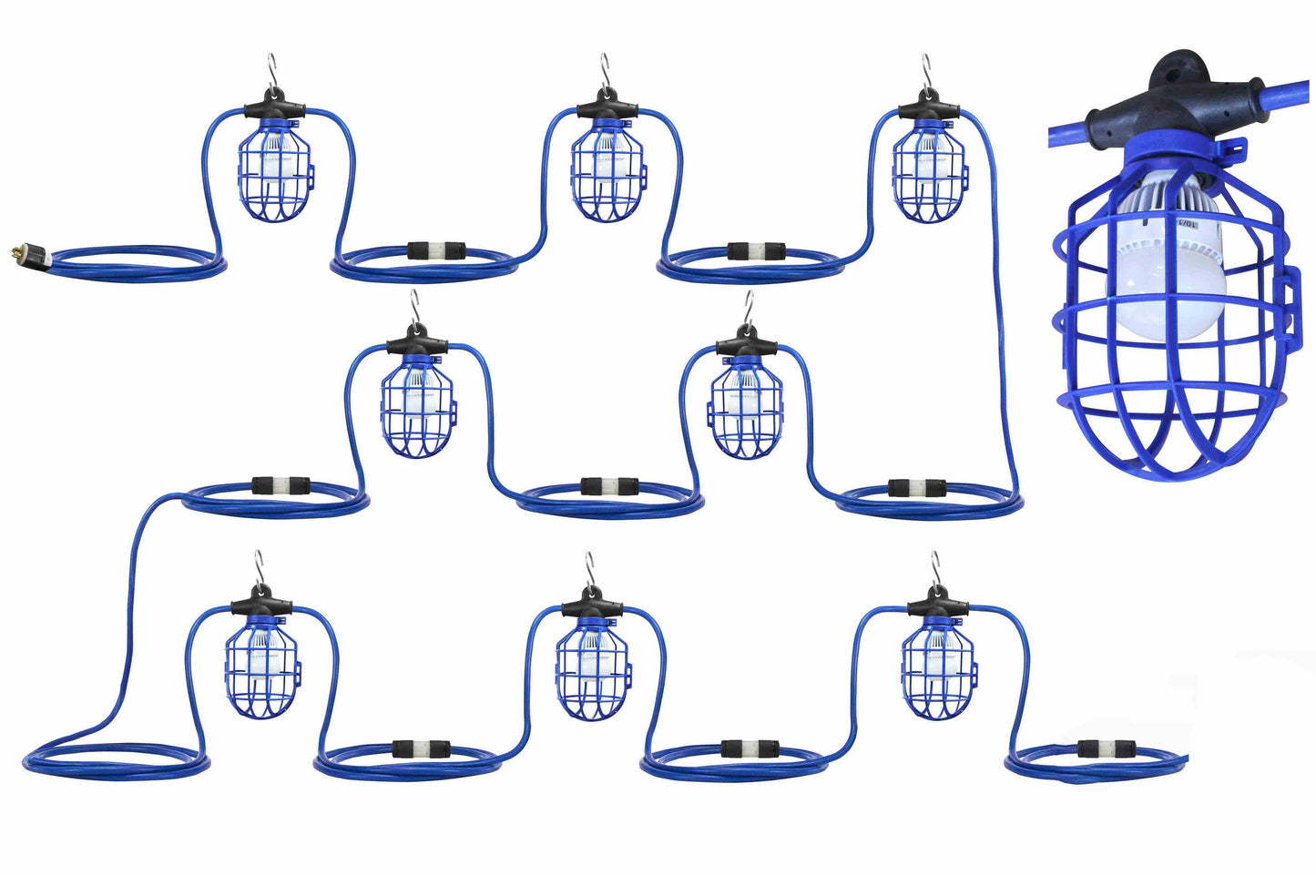 Larson 100W Temporary String Light - Ten LED Lamps - 100'L - 12/3 SJTW - Twist Lock Plugs Between Lamps