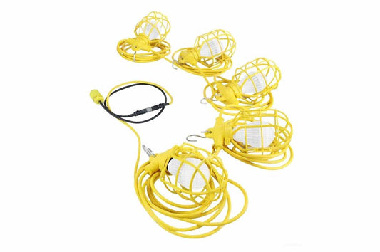 50ft Temporary Construction String Light - Five Work Lamps - 12/3 SJTW - NO LAMPS