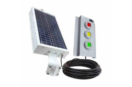36W Solar Powered LED Signal Stack Light - Red Yellow Green - NEMA 4X - 100' 12/2 SOOW Cord