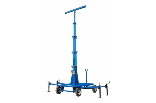 Crank Up Mini Light Tower - Wheeled Cart Base - 4.5'-12' Light Mast - Pintle Hitch - Powder Coated
