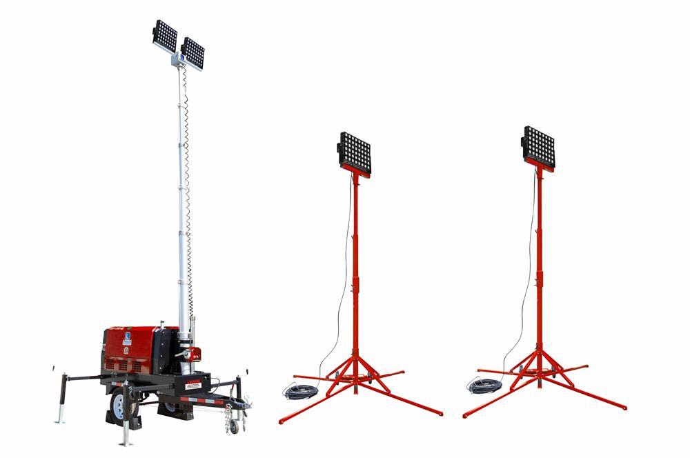 25' LED Light Tower - 10kW Diesel Gen - (2) LED Lamps - 220V/50Hz - (2) Aux LED Towers - Red