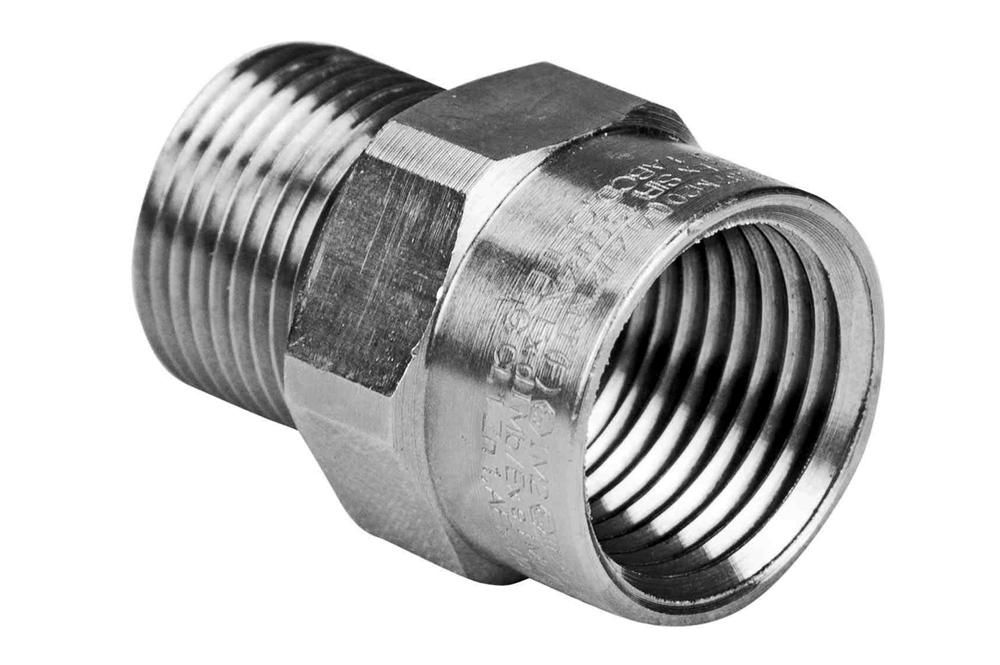 Reducer Bushing Adaptor - M12 Male to 3/4" NPT Female - Zinc Plated Steel