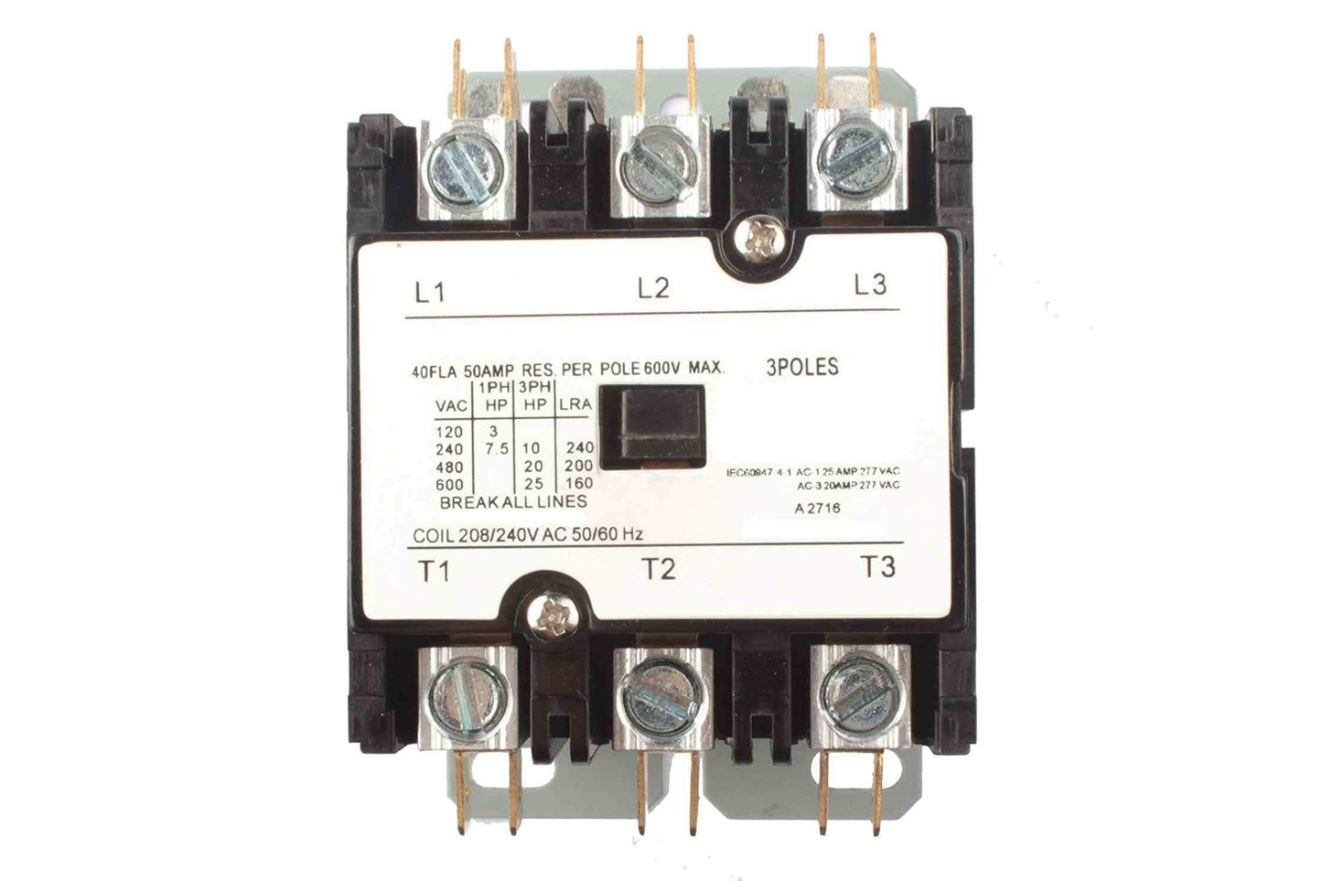 Larson Definite Purpose Contactor - 240V Max/Coil Voltage - 40 Amps, 3-pole