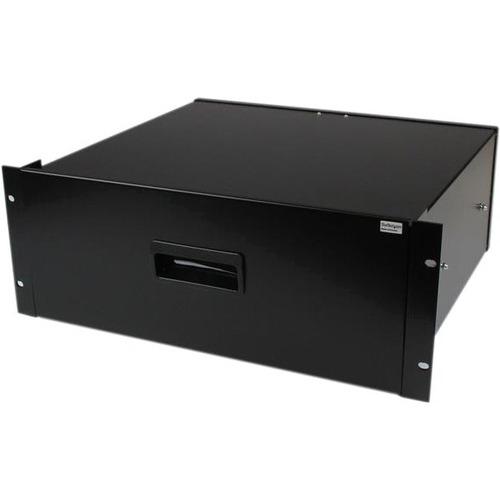 StarTech.com 4U Black Steel Storage Drawer for 19in Racks and Cabinets - 4U Black Sliding Rack Storage Drawer - 4U Rack Height x 15.80" (401.32 mm) Rack Width x 13.90" (353.06 mm) Rack Depth - Rack-mountable - Black - Steel - 25 kg Maximum Weight Capacit