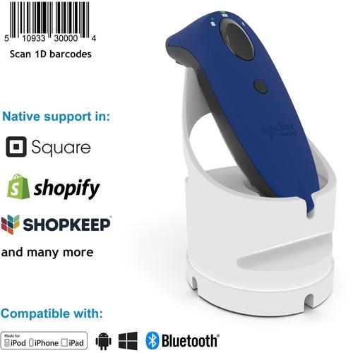 Socket Communication Socket Mobile SocketScan® S730, Laser Barcode Scanner, Blue & White Charging Dock - Wireless Connectivity - 15 ft (4572 mm) Scan Distance - 1D - Laser - Bluetooth - Blue, White