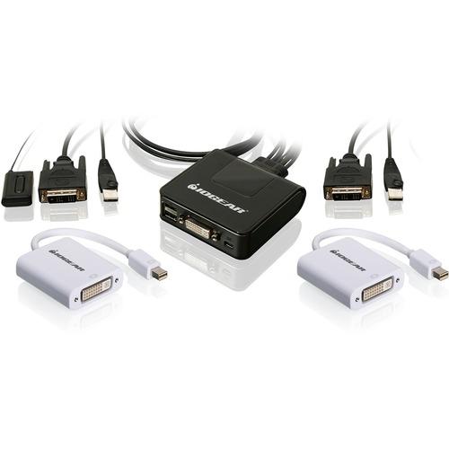 IOGEAR 2-Port USB DVI Cable KVM with MiniDisplayPort Adapters Bundle - 2 Computer(s) - 1 Local User(s) - 1920 x 1200 - 2 x USB - 1 x DVI