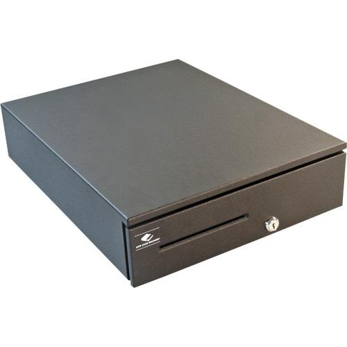 APG Cash Drawer Series 4000 1317 Cash Drawer - 4 Bill - 4 Coin - 1 Media Slot - Steel, Stainless Steel - Black - 4.20" (106.68 mm) Height x 13.30" (337.82 mm) Width x 17.20" (436.88 mm) Depth