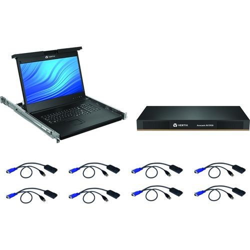 Vertiv AVOCENT LCD, 8P KVM, 8 Cables, USB KB-US INTL - 8 Computer(s) - 18.5" LED - UXGA - 1600 x 1200 - 16:9PS/2 PortUSBVGA - Keyboard - TouchPad - 110 V AC, 220 V AC Input Voltage - 1U High - PC