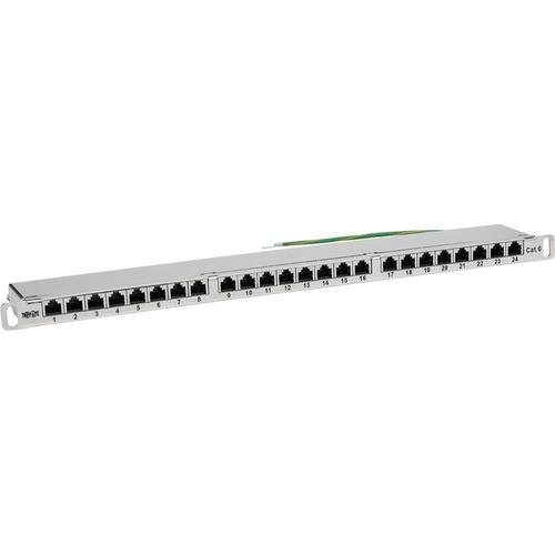 Tripp Lite N252-024-HU-SHK Cat6 24-Port Patch Panel, 0.5U - 24 Port(s) - 24 x RJ-45 - 0.5U High - Rack-mountable - TAA Compliant