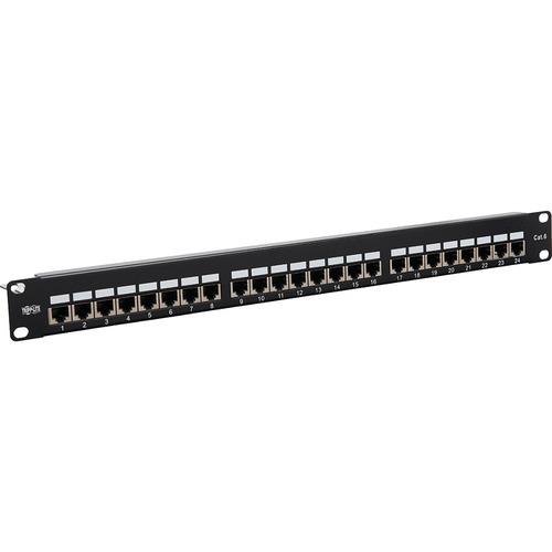 Tripp Lite N252-024-SH-K Cat6 24-Port Patch Panel, 1U - 24 Port(s) - 24 x RJ-45 - 1U High - Black - Rack-mountable - TAA Compliant