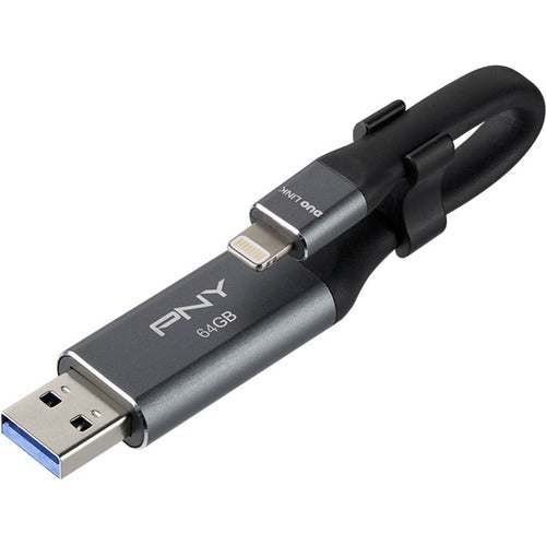 PNY DUO LINK USB 3.0 OTG Flash Drive For iPhone and iPad - 64 GB - Lightning, USB 3.0 Type A - 1 Year Warranty - PuriLite