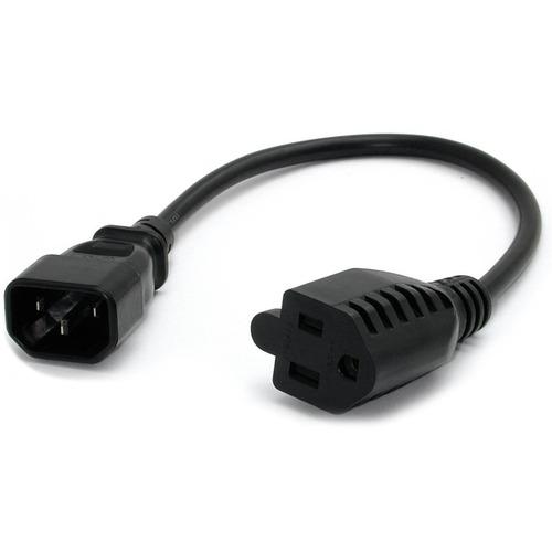 StarTech.com 1 ft Computer Power Cord IEC 320 C14 to NEMA 5-15R - For Computer, Monitor, Printer - 18 Gauge - Black - 1 ft Cord Length