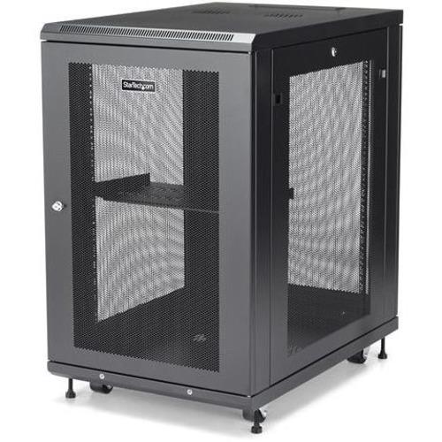 StarTech.com 18U 19" Server Rack Cabinet - 4 Post Adjustable Depth 2-30" Mobile Locking Vented IT/Data Network Enclosure w/Casters & Shelf - 4 Post 18U 19in server rack cabinet w/casters/levelling feet - Mobile/Rolling/Locking EIA/ECA-310-E IT/Data/Netwo