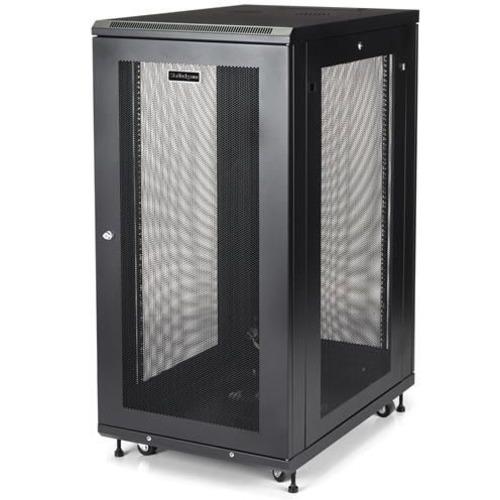 StarTech.com 24U 19" Server Rack Cabinet - 4 Post Adjustable Depth 2-30" Mobile Locking Vented IT/Data Network Enclosure w/Casters & Shelf - 4 Post 24U 19in server rack cabinet w/casters/levelling feet - Mobile/Rolling/Locking EIA/ECA-310-E IT/Data/Netwo