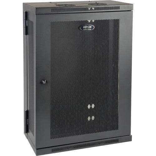 Tripp Lite SmartRack Slim 18U Swinging Wall-Mount Rack Enclosure Cabinet - 18U Rack Height - Wall Mountable - Black - 113.40 kg Static/Stationary Weight Capacity