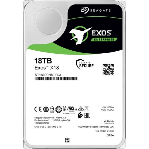 Seagate Exos X18 ST18000NM000J 18 TB Hard Drive - Internal - SATA (SATA/600) - Storage System, Video Surveillance System Device Supported - 7200rpm - 5 Year Warranty - 1 Pack - PuriLite