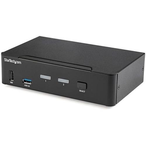 StarTech.com 2-Port DisplayPort KVM Switch - 4K 60Hz - DisplayPort 1.2 KVM Switch (SV231DPU34K) - 2 Port DisplayPort KVM Switch w/ USB Hub & hotkey/push button switching - 3840 x 2160 60Hz - 4K UHD - HDCP 2.2 - DP 1.2 - USB 3.0 - 4x USB HID - MST Passthr
