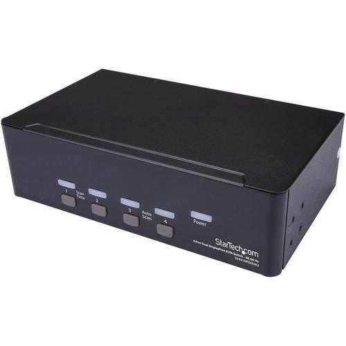 StarTech.com DisplayPort KVM - 4 port - 4K 60Hz - Dual Monitor KVM - DisplayPort Switch - KVM DisplayPort - Desktop KVM Switch (SV431DPDDUA2) - This 4 port Dual DisplayPort KVM switch combines dual 4K 60Hz displays with KVM switch control of four connect