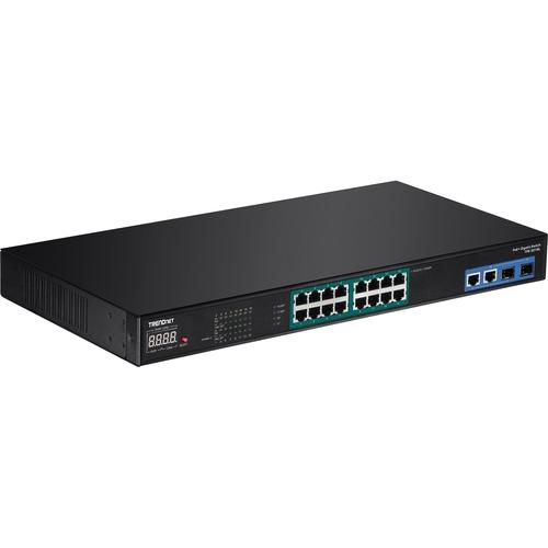 TRENDnet 18-Port Gigabit NVR PoE+ Switch with LED Display - 18 Ports - Gigabit Ethernet - 1000Base-T, 1000Base-X - 2 Layer Supported - Modular - 2 SFP Slots - Twisted Pair, Optical Fiber - Rack-mountable - Lifetime Limited Warranty