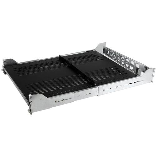StarTech.com 2U Vented Sliding Rack Shelf w/ Cable Management Arm & Adjustable Mounting Depth - 125lbs / 56.7kg - Add a vented, sliding shelf with integrated cable management into virtually any server rack or cabinet - 2U Vented Sliding Rack Shelf w/ Cab