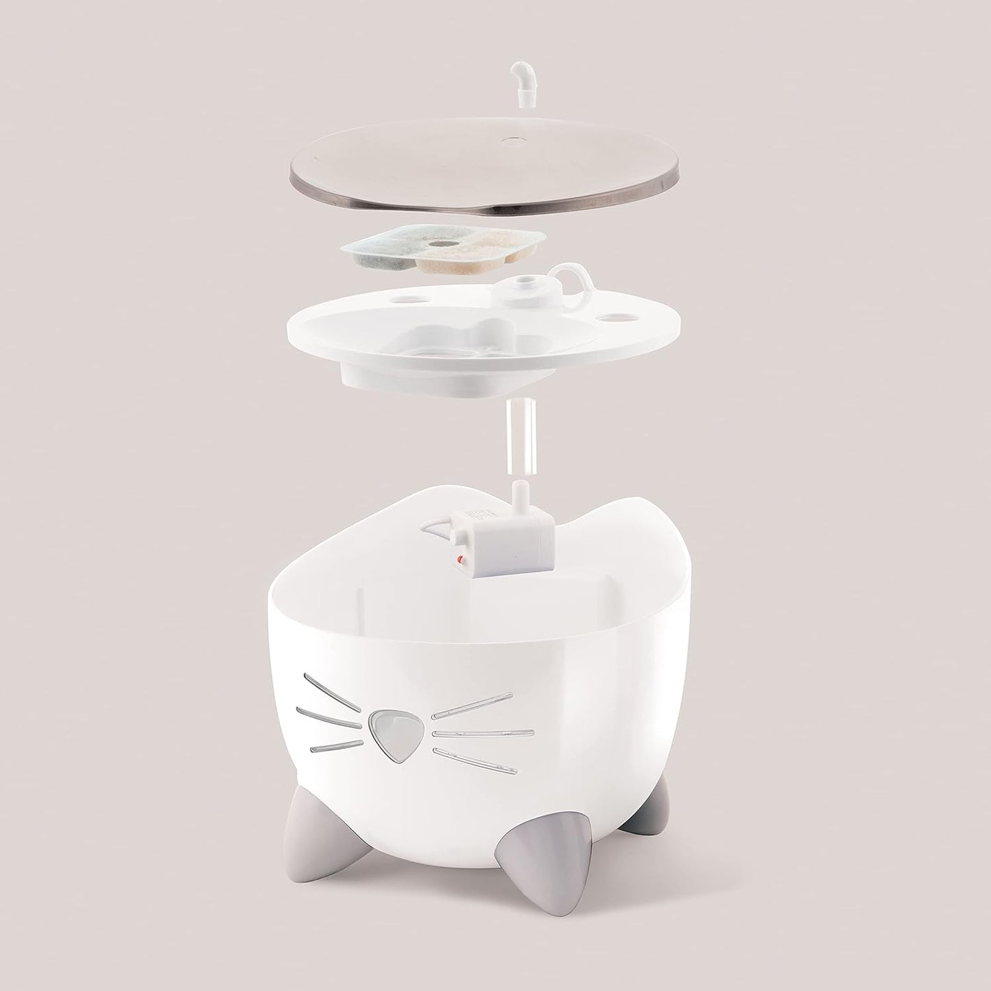 Catit PIXI Cat Water Fountain, 2.5 L, White, Modern Cat Fountain, Silent Pump for Indoor Cats, Different Flow Settings, Fontaine Pour Chat, Pet Water Fountains