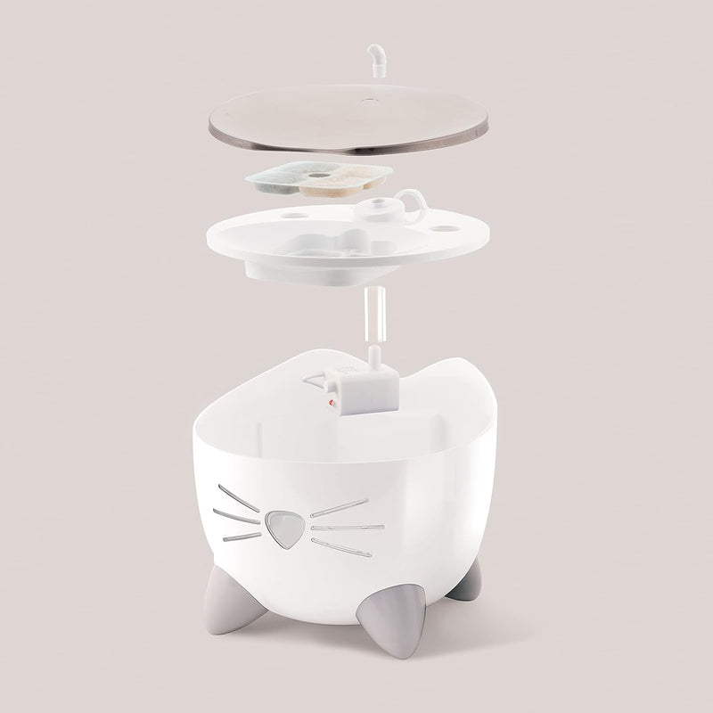 Catit PIXI Cat Water Fountain, 2.5 L, White, Modern Cat Fountain, Silent Pump for Indoor Cats, Different Flow Settings, Fontaine Pour Chat, Pet Water Fountains