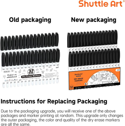 Shuttle Art Dry Erase Markers, 32 Pack Black Whiteboard Markers,Fine Tip Dry Erase Markers for Kids,Perfect for Writing on Whiteboards, Dry-Erase Boards,Mirror,Calender,School Office Supplies