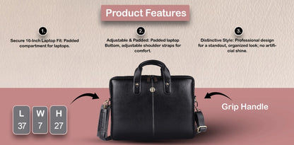 Hammonds LB105 Premium Cow Leather Laptop Bag for Men | Genuine Cow Leather Office Bag | 16-Inch Business Laptop Bag | Professional Work Bag | Corporate Gift Bag - PuriLite