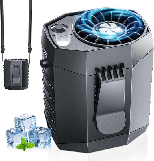 2025 Smart Portable Rechargeable Fan with LED Light & 17H Runtime, 4-Speed 9200RPM Turbo Cooling Personal Waist Fan, Hands-Free Wearable Neck & Belt Clip for Camping, Outdoor, Hiking - Black