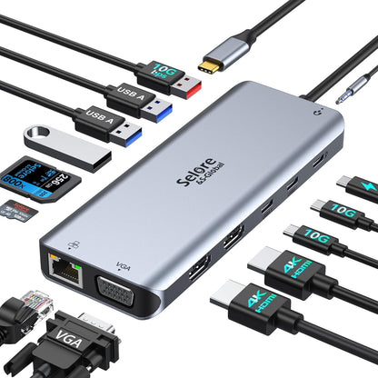 Selore USB C Docking Station for Laptop Dual Monitors, Upgrade14 in 1 Triple Docking Station Dual Monitor Display USB C Hub Dual HDMI Adapter Dongle with 2HDMI for Dell/HP/Lenovo/Surface/MacBook Air