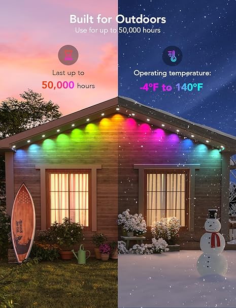 Govee Permanent Outdoor Lights, Smart RGBIC Outdoor Lights with 75 Scene Modes, 50ft with 36 LED Eaves Lights, IP67 Waterproof, for Christmas Decorations, Work with Alexa, Google Assistant
