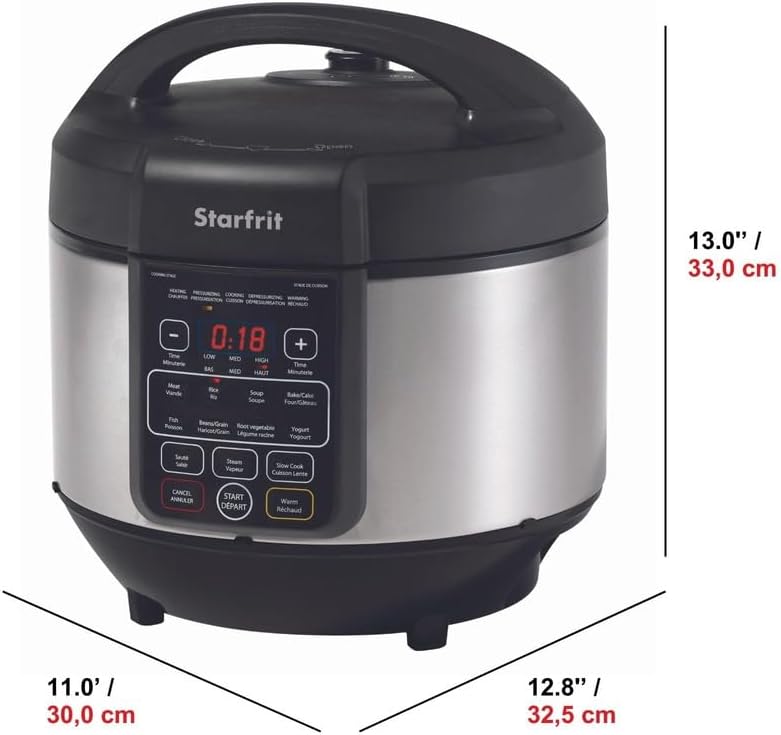 Starfrit Electric Pressure Cooker - 8L Capacity - Steam Tray, Measuring Cup & Spatula - 11 Preset Cooking Functions