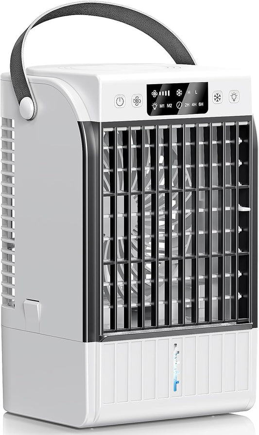 Portable Air Conditioners,4 IN 1 Personal Air Cooler,4 Speeds Mode Quiet Portable ac with 7 Colors Light,2 Cool Mist & 2-6H Timer, Mini Air Conditioner Fan for Room Office Camping (Black)