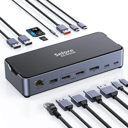 Selore USB C Docking Station for Laptop, 15 in 1 Upgrade Triple 4K Display Laptop Docking Station with HDMI,DisplayPort,Ethernet,3 * 10G USB C/A 3.1,100W PD,Audio for MacBook/Dell/HP/Lenovo/Surface