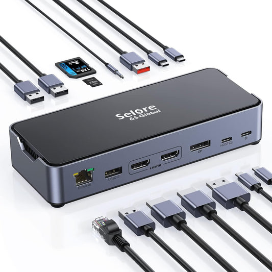 Selore USB C Docking Station for Laptop, 15 in 1 Upgrade Triple 4K Display Laptop Docking Station with HDMI,DisplayPort,Ethernet,3 * 10G USB C/A 3.1,100W PD,Audio for MacBook/Dell/HP/Lenovo/Surface