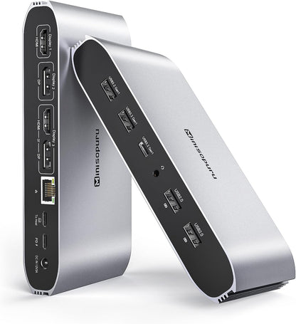 Minisopuru DisplayLink Docking Station,Triple Display Docking Station for MacBook M4/M3/M2/M1/Windows with 2 HDMI & 2 DisplayPort,100W PD Charge, USB-C Data, RJ45, Audio,USBA Ports Charging for Phone