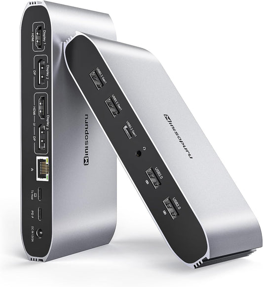 Minisopuru DisplayLink Docking Station,Triple Display Docking Station for MacBook M4/M3/M2/M1/Windows with 2 HDMI & 2 DisplayPort,100W PD Charge, USB-C Data, RJ45, Audio,USBA Ports Charging for Phone