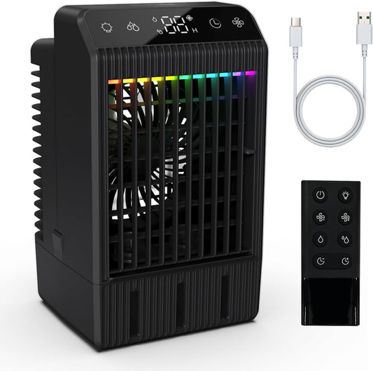 Portable Air Conditioner, 2025 Upgraded Evaporative Mini Room Air Conditioners Cooling Fan, 2~12H Timer, Portable AC Unit Air Cooler with 1000ML Water Tank, AC Portable for Room, Office, Car