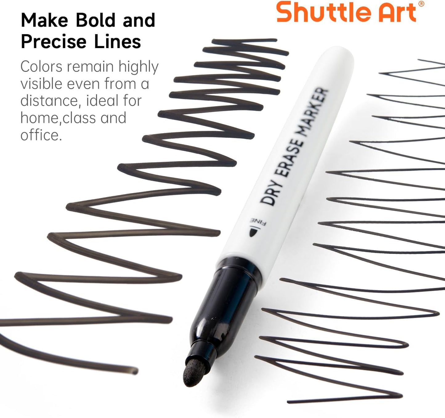 Shuttle Art Dry Erase Markers, 32 Pack Black Whiteboard Markers,Fine Tip Dry Erase Markers for Kids,Perfect for Writing on Whiteboards, Dry-Erase Boards,Mirror,Calender,School Office Supplies