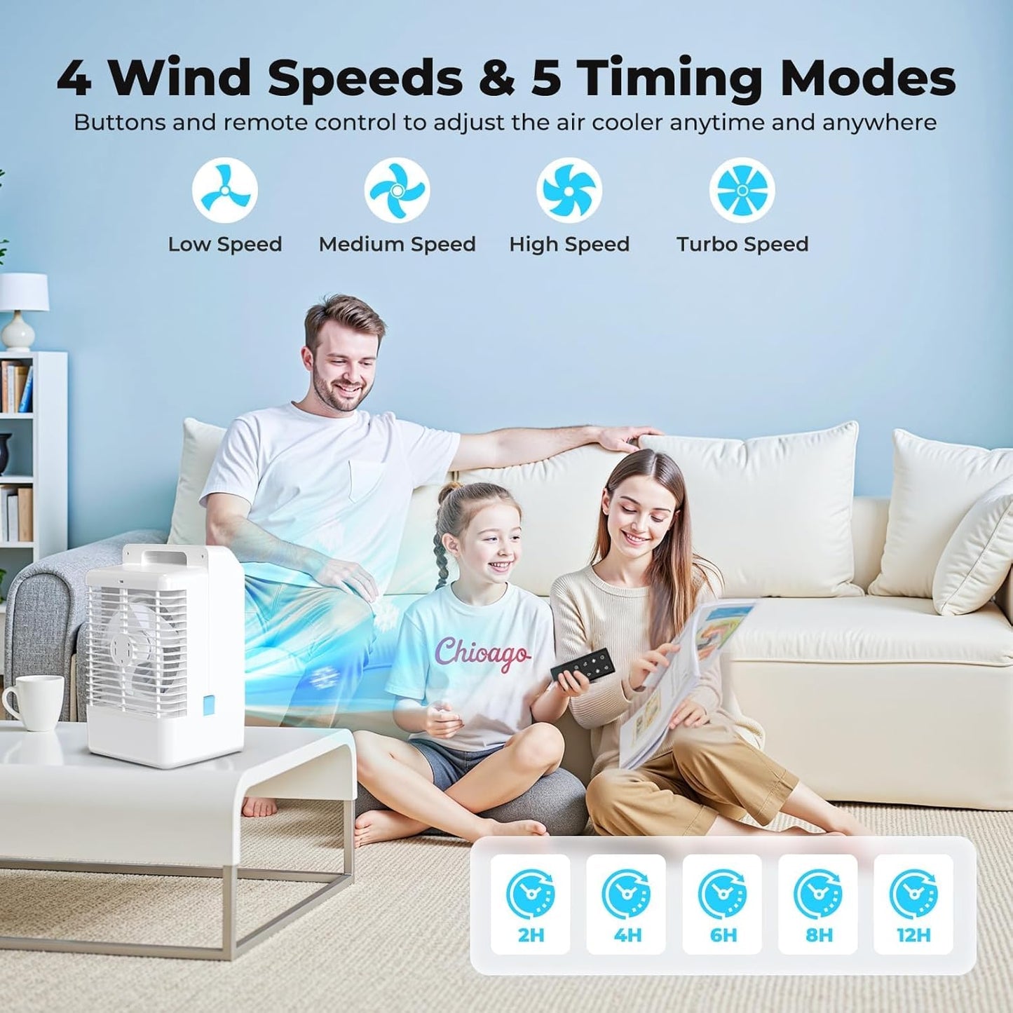 Portable Air Conditioners with Display, 1000ml Mini Air Conditioner 4-in-1 Air Cooler Remote Humidifier Mini AC with Dual Spray & 7 Colors Light, 4 Speeds Timing Personal Air Conditioner Cooling Fan