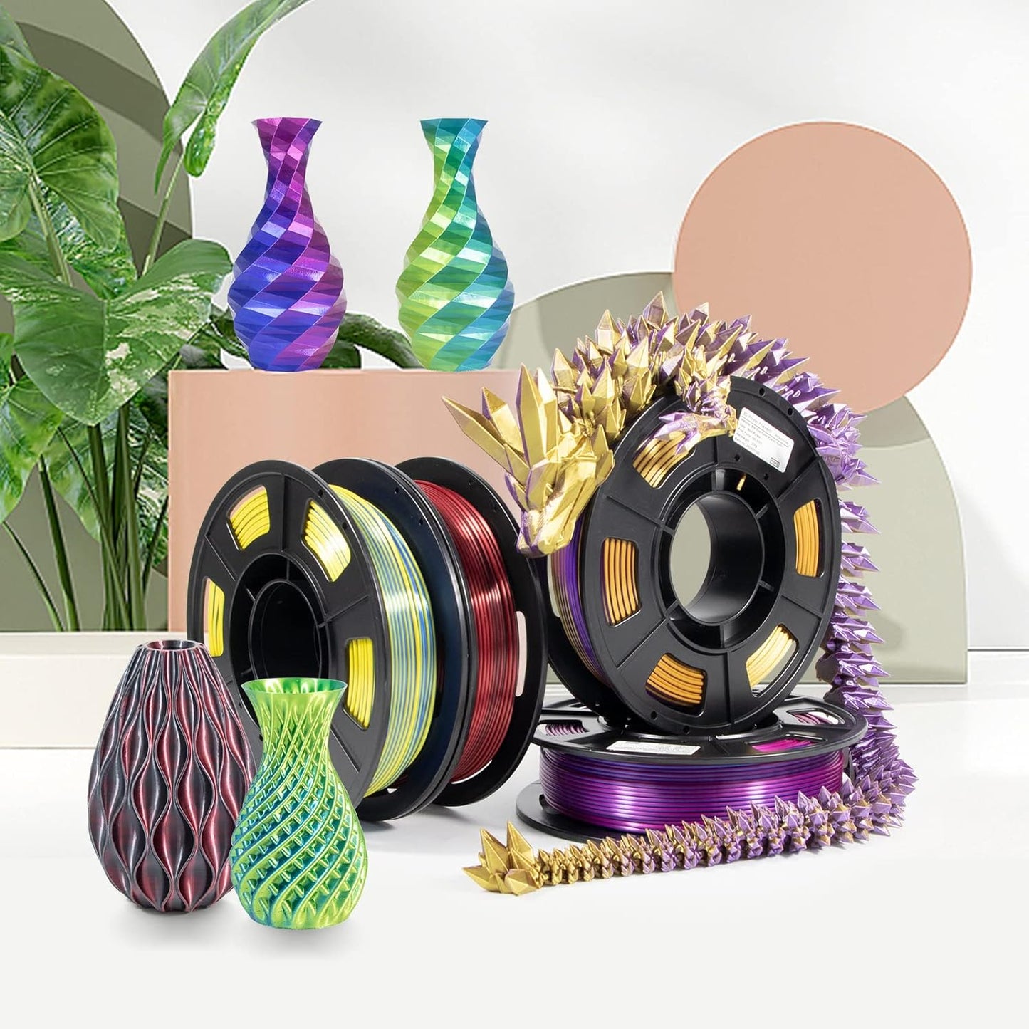 iSANMATE PLA 3D Printer Filament, PLA Filament 1.75mm Bundle Dual Color Filament Silk PLA, Dimensional Accuracy +/- 0.02 mm, 250g x 4 Pack