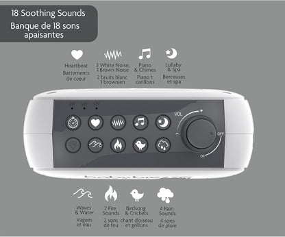 Baby Brezza Adjustable Baby Sound Machine and Night Light with 18 Sounds – Small, Portable Design for Easy Travel or Crib Use – Includes Lullaby, Nature, White Noise, Waves + More – USB Powered